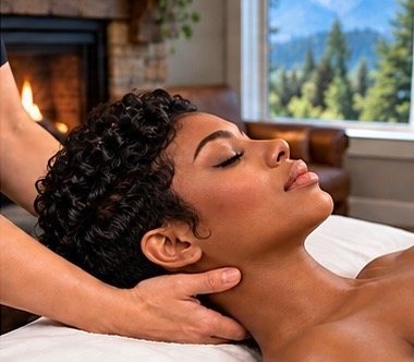 Client relaxing during a neck massage